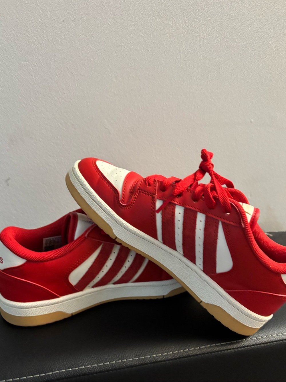 adidas Red and White Kids Sneakers with Gum Sole
